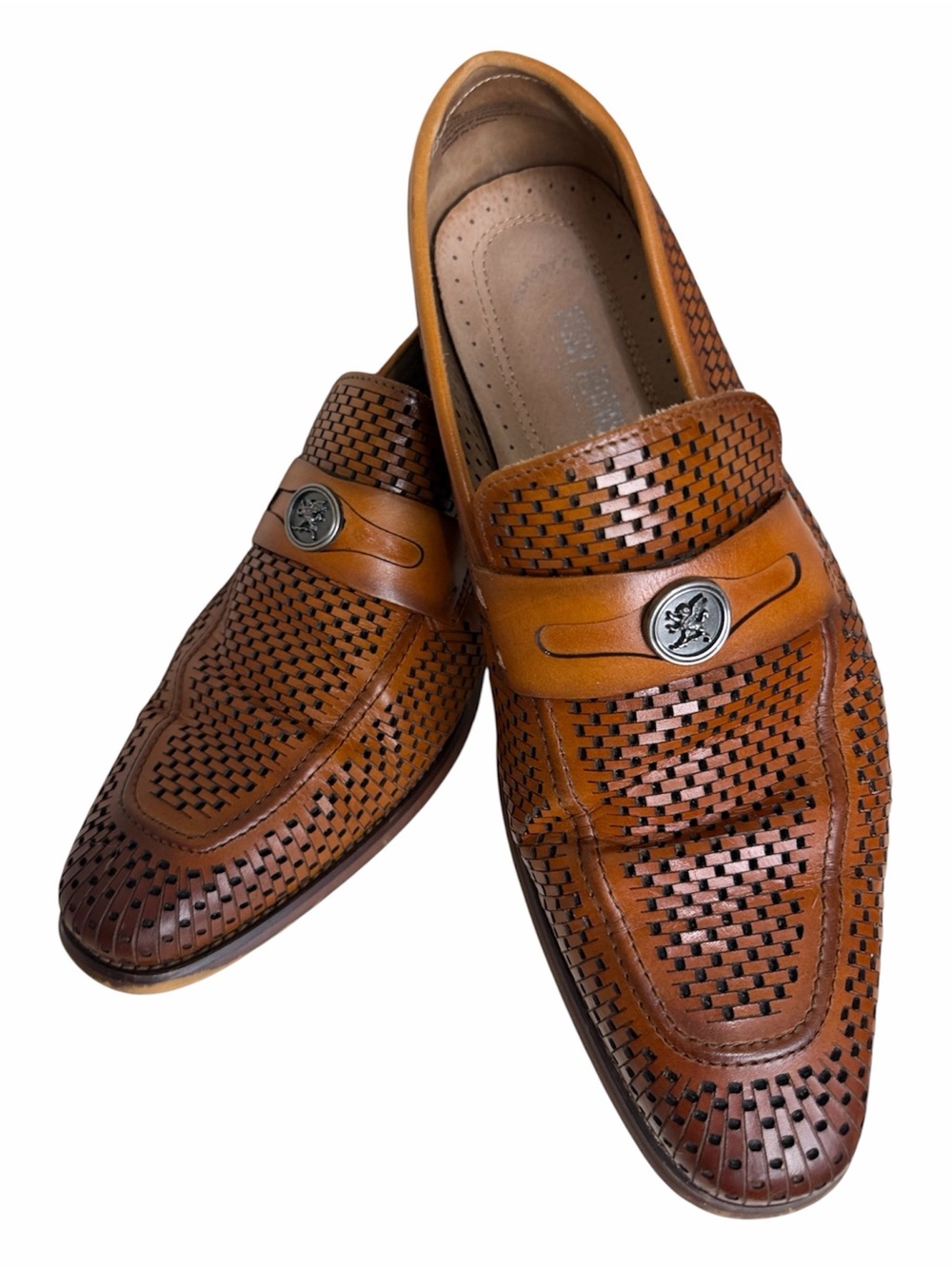 Stacy Adams Woven Leather Slip-On Loafers - Cognac Brown Size: 12